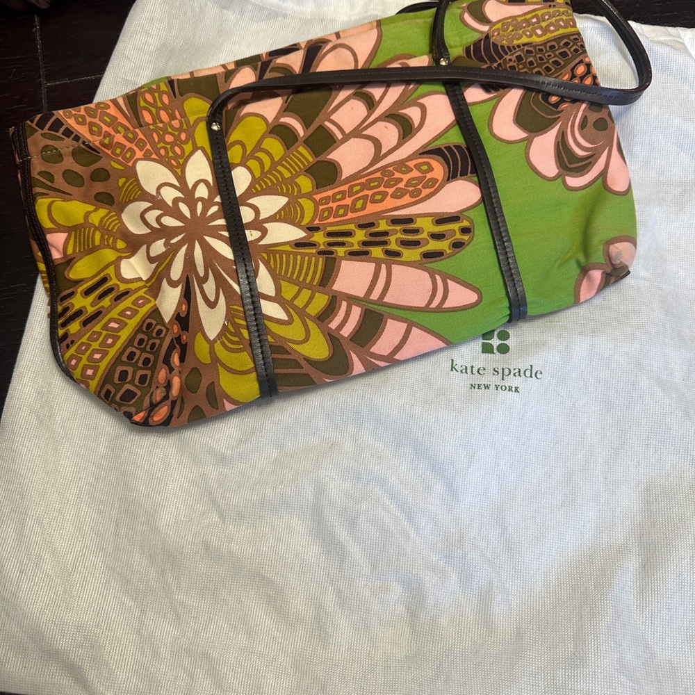 Kate Spade Floral Canvas Tote with Green Accents